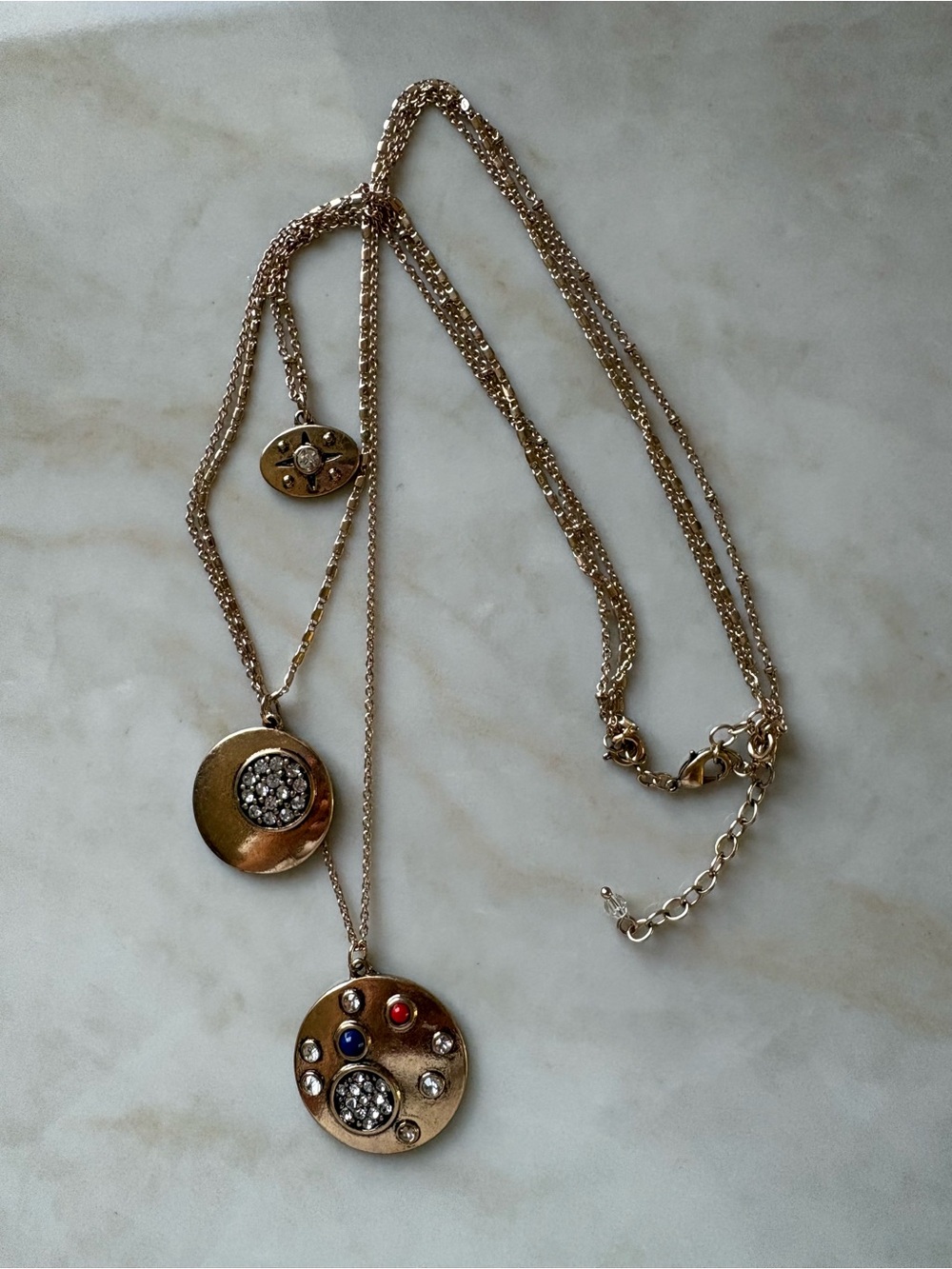 Gold-Tone Multi Pendant Necklace with Crystal Accents